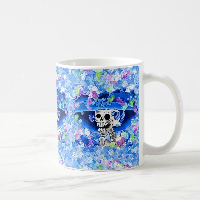 Mug Rire Skeleton Woman dans Blue Bonnet (Droite)