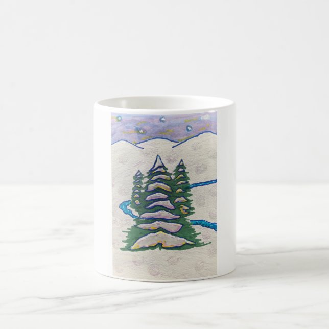 Mug Rivière de scène de neige, plantes vertes, (Centre)