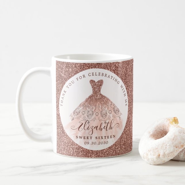 Mug Robe rose Parties scintillant or Aquarelle Anniver (Avec donut)
