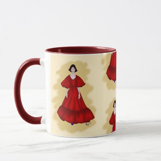 Mug Robe rouge vibrante au style de mouvement sculptur (Gauche)