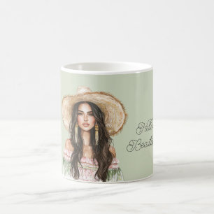 Mug Robe verte rose chapeau féminin