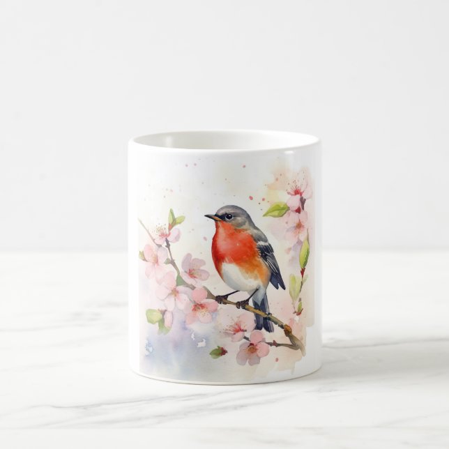 Mug Robin d'aquarelle sur la branche de fleur de ceris (Centre)
