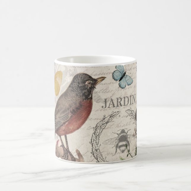 Mug Robin Elegant Bird Butterfly French Art (Centre)