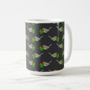 Mug Robin mignon avec Shamrock en caricature