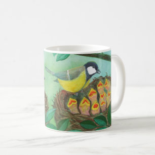 Mug Robin rouge et nidification d'oiseaux de grand Tit