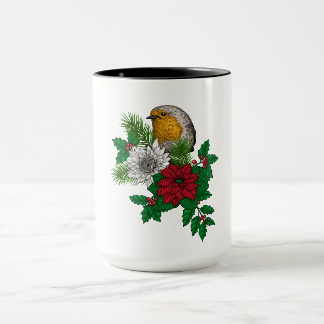 Mug Robin rouge sur décoration de Noël (Centre)