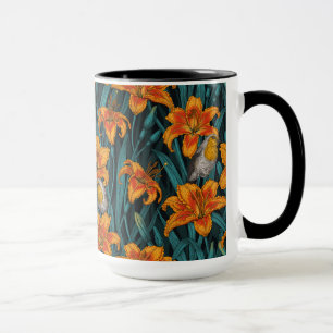 Mug Robins et fleurs de lys, orange et bleu