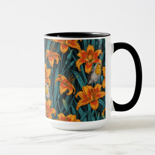 Mug Robins et fleurs de lys, orange et bleu (Droite)