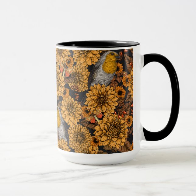 Mug Robins in the autumn garden on black (Droite)