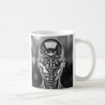 Mug Robot chromé yeux hypnitiques<br><div class="desc">Ce mug robot chrome futuriste réaliste est parfait pour les passionnés de science-fiction, de design technologique et de robots intelligents. Il met en valeur un androïde argenté hyper détaillé, au visage symétrique et brillant, avec des yeux bleus perçants. L’ambiance minimaliste et les reflets métalliques donnent à ce visuel un style...</div>