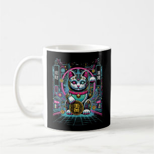 Mug Robot Cyberpunk Maneki Neko Chat Lucky, Argent