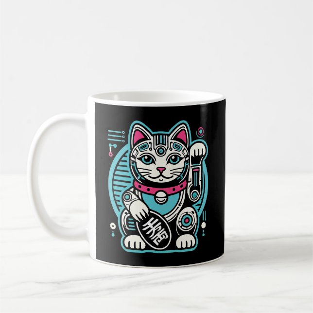 Mug Robot Cyberpunk Maneki Neko Chat Lucky, Argent (Gauche)