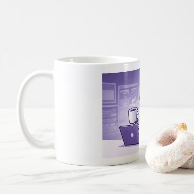 Mug Robot Drinking Coffee, Classic Mug, 11 oz (Avec donut)