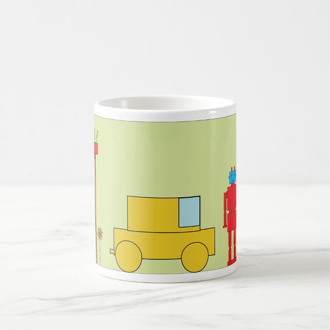 Mug Robot Géométrique Rétro et Voiture Jaune (Créateur téléchargé)