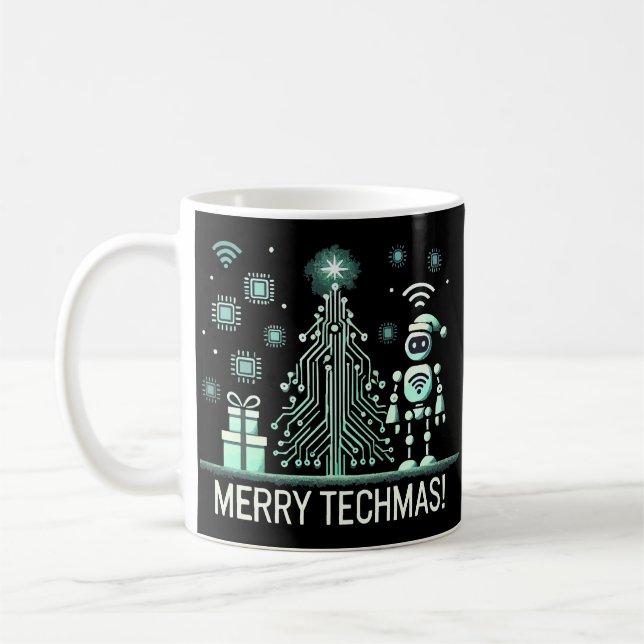 Mug Robot IA avec arbre de Noël Tech - Joyeux Techmas (Gauche)