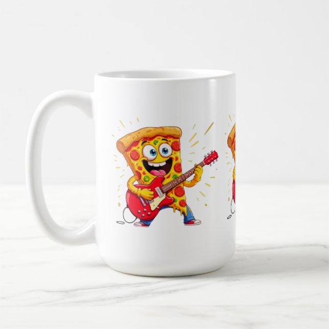 Mug **Rock ’n’ Roll Pizza – Funny Guitar-Playing Slice (Gauche)