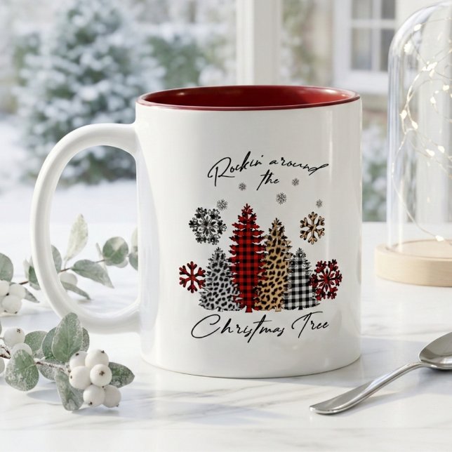 Mug Rockin' Noël - Arbres à carreaux et léopard (Créateur téléchargé)
