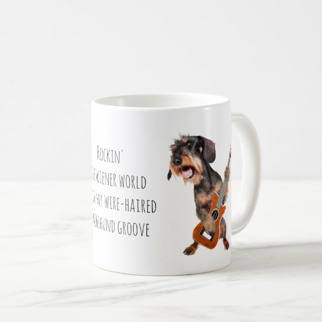 Mug Rockin' the Wiener World - Dachshund aux cheveux b (Devant droit)