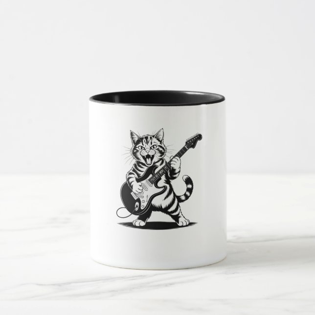 Mug Rockstar Cat Guitar Solo – Funny Music Lover Gift (Centre)