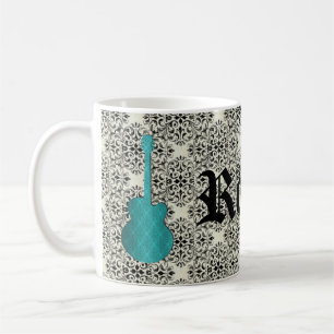 Mug Rockstar Damask Guitar Mug, Turquoise