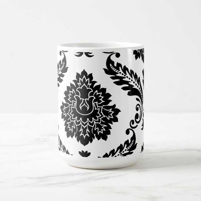 Mug Rococo Damassé Grand Motif Décalé Noir sur Blanc (Centre)