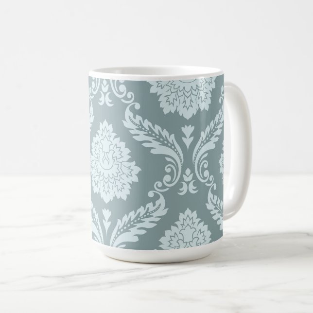 Mug Rococo Damassé Grand Motif Œuf de Canard Bleu+Turq (Devant droit)