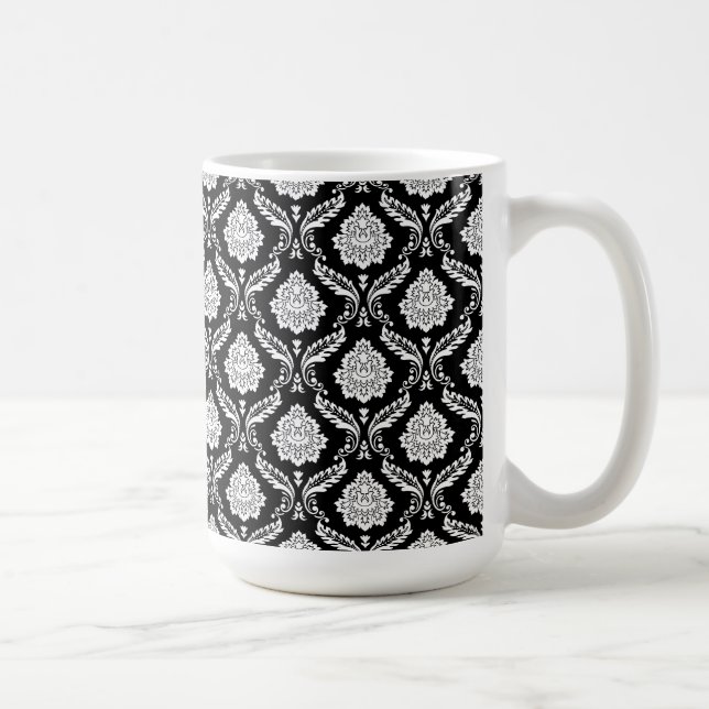 Mug Rococo Damassé Petit Motif Blanc sur Noir (Droite)