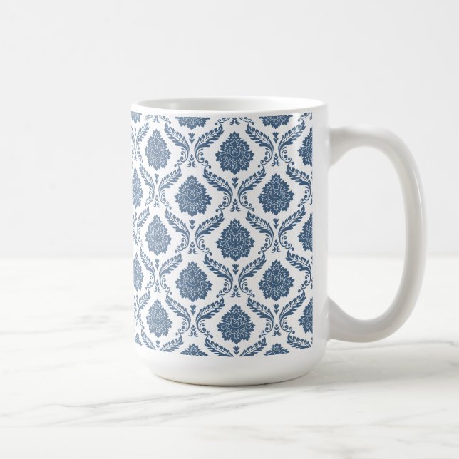 Mug Rococo Damassé Petit Motif Bleu sur Blanc (Droite)
