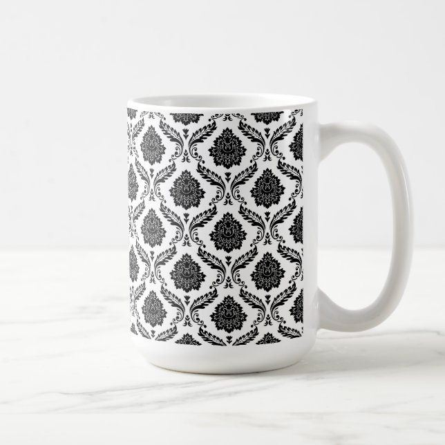 Mug Rococo Damassé Petit Motif Noir sur Blanc (Droite)