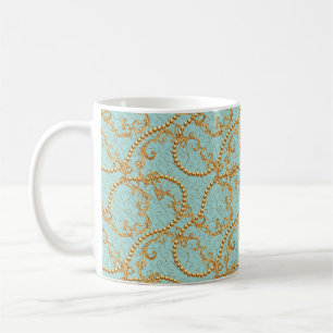 Mug Rococo éléments dorés sans couture motif. Texte or