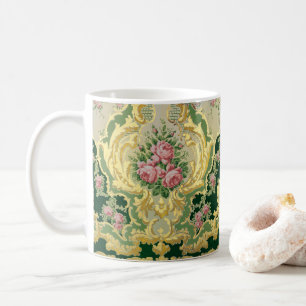 Mug Rococo Rose Roses Floral Médaillon Or Frame