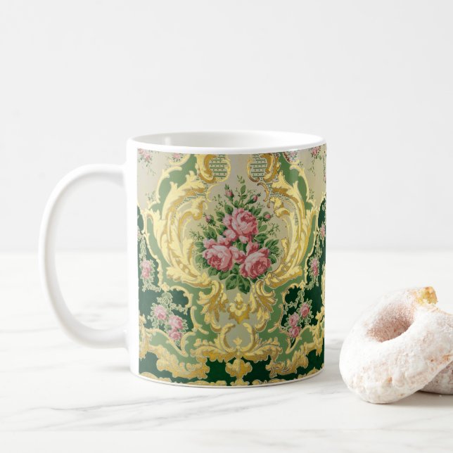 Mug Rococo Rose Roses Floral Médaillon Or Frame (Avec donut)