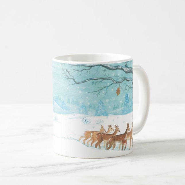 Mug Roe Deer hiver paysage de forêt enneigée (Devant droit)