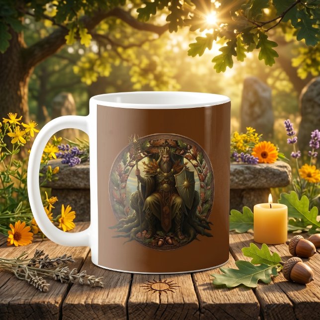 Mug Roi de Chêne Solstice d'Été Folklore Britannique P (British Pagan Oak King Celtic Mythology Summer Solstice Coffee mug gift. Pagan Summer blessings)