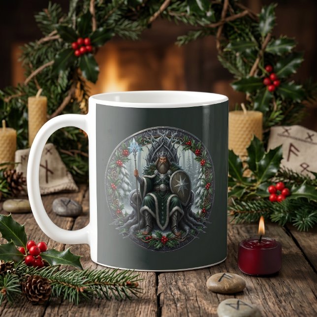 Mug Roi de Houx Solstice d'Hiver Folklore Britannique  (The Holly King Winter Solstice Yule Gift for Whimsigoth and Dark Nature. British Pagan Celtic Myth)