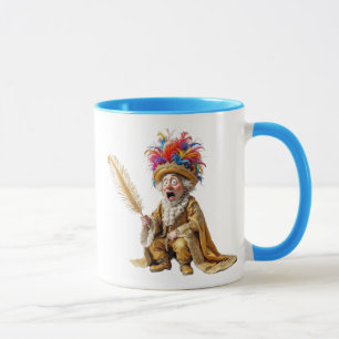 Mug Roi excentrique en tenue dorée et chapeau à plumes