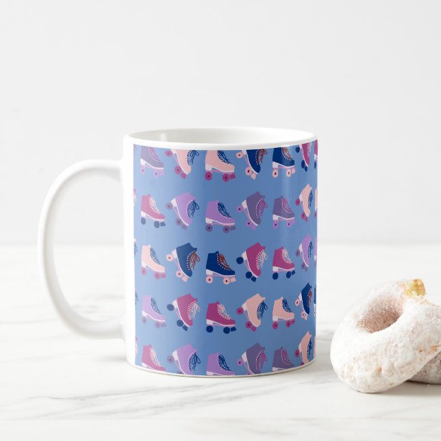 Mug Rollerskates rétro Motif rose violet (Avec donut)
