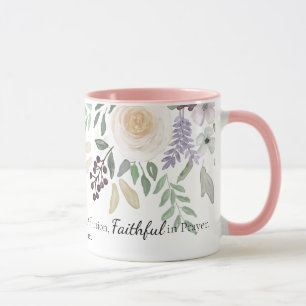 Mug Romains 12:12 Bible Verse Aquarelle rose Floral