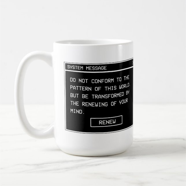 Mug Romains 12:2 Fenêtre d'alerte informatique noir et (Gauche)