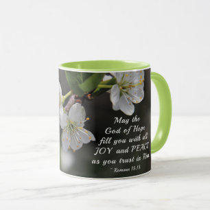 Mug Romains 15:13 Dieu de l'Espoir Fleurs blanches
