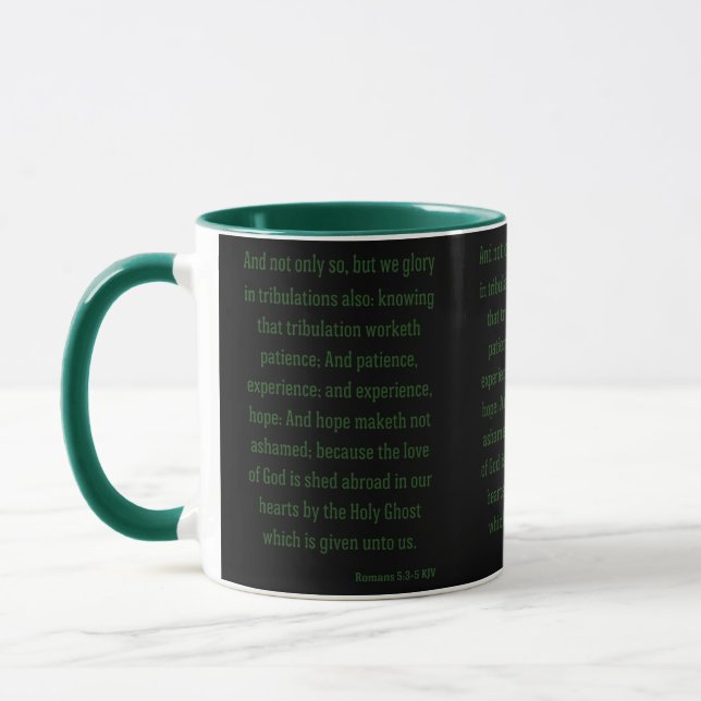 Mug Romains 5:3-5 KJV Bible Verse Deux Tons (Gauche)