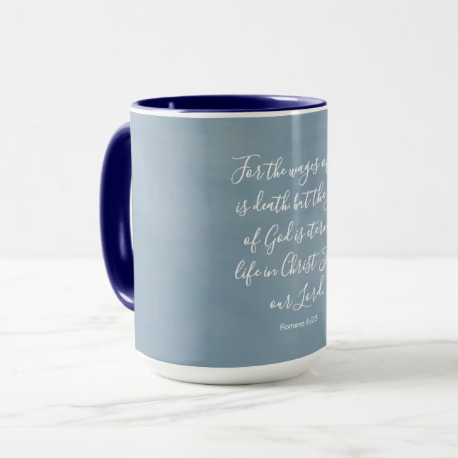 Mug Romains 6:23 Verset biblique personnalisable (Devant gauche)
