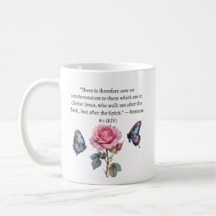 Mug Romains 8:1 KJV Rose rose et papillon Foi