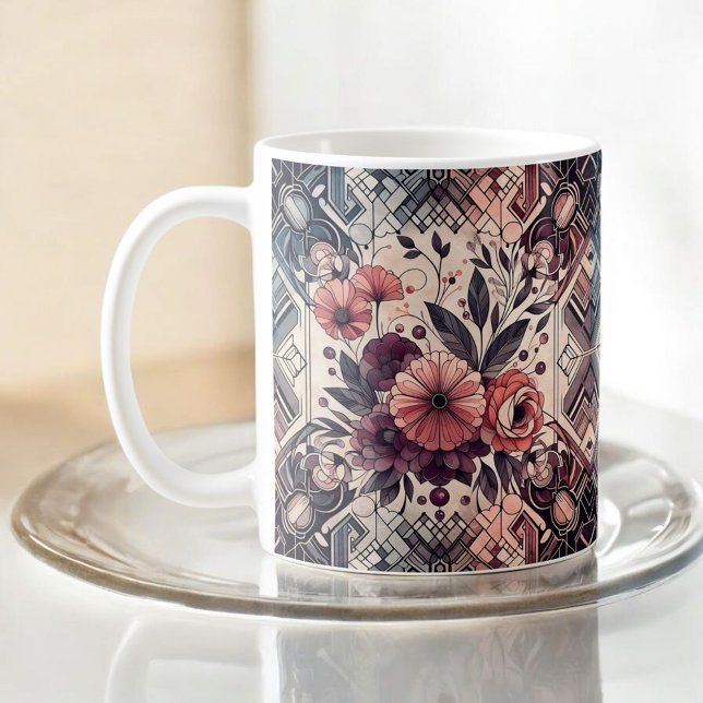 Mug Romance foncée Bourgogne Art Déco Floral Été (Créateur téléchargé)