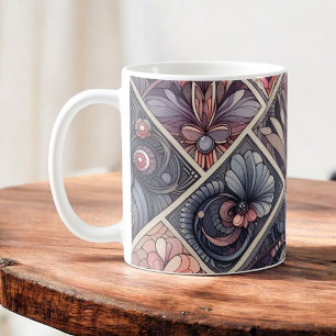 Mug Romance Sombre Bourgogne Art Déco Floral Été