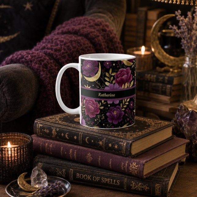 Mug Romance Sombre Lune Céleste Nom Violet Or (Créateur téléchargé)