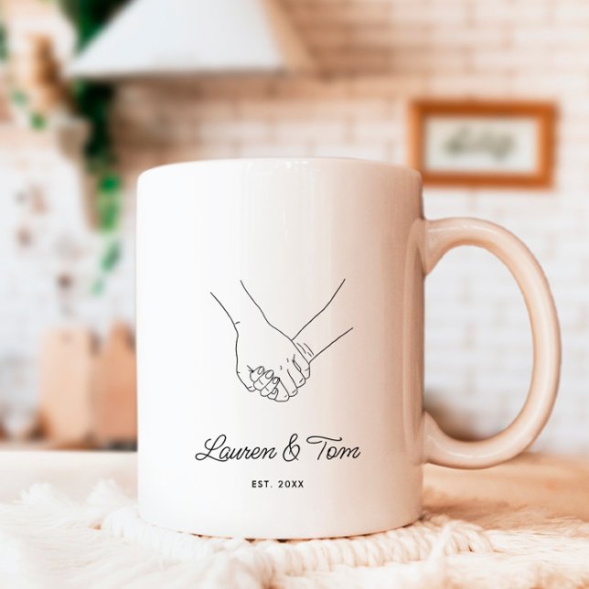 Mug Romantic Calligraphy Hand In Hand Couple Names  (Créateur téléchargé)