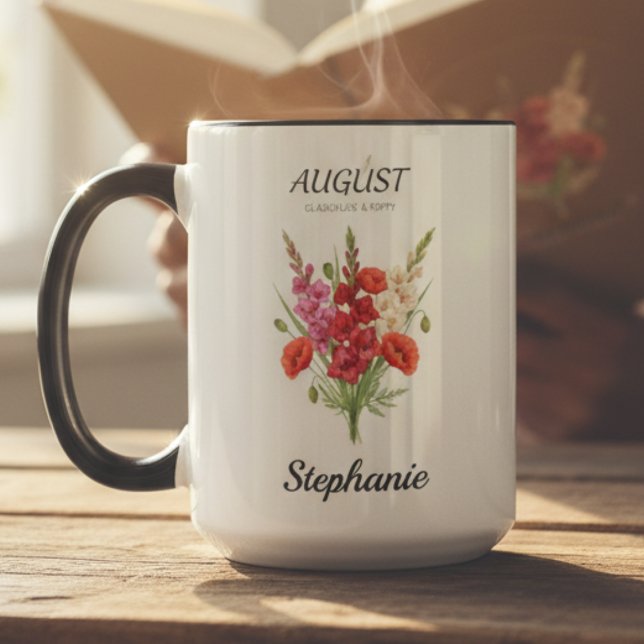 Mug Romantic Gladiolus & Poppy August Birth Month (Romantic Gladiolus & Poppy August Birth Month Mug)