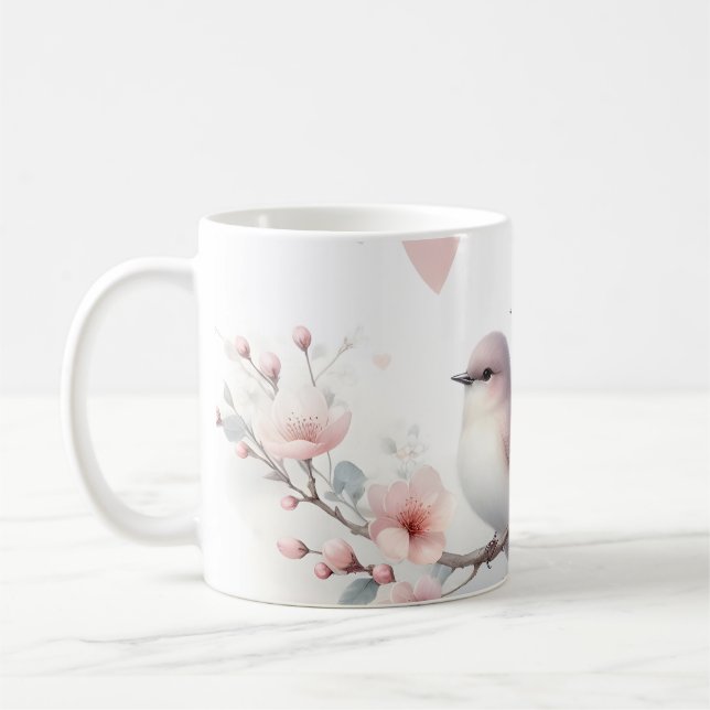 Mug Romantic Love Birds Cherry Blossom Branch (Gauche)