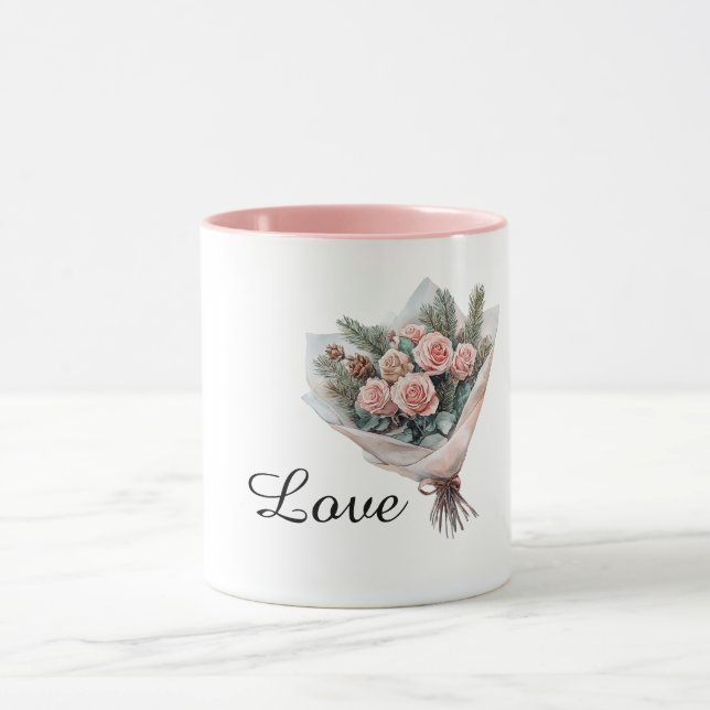 Mug Romantic Pink Roses Bouquet of Flowers (Centre)